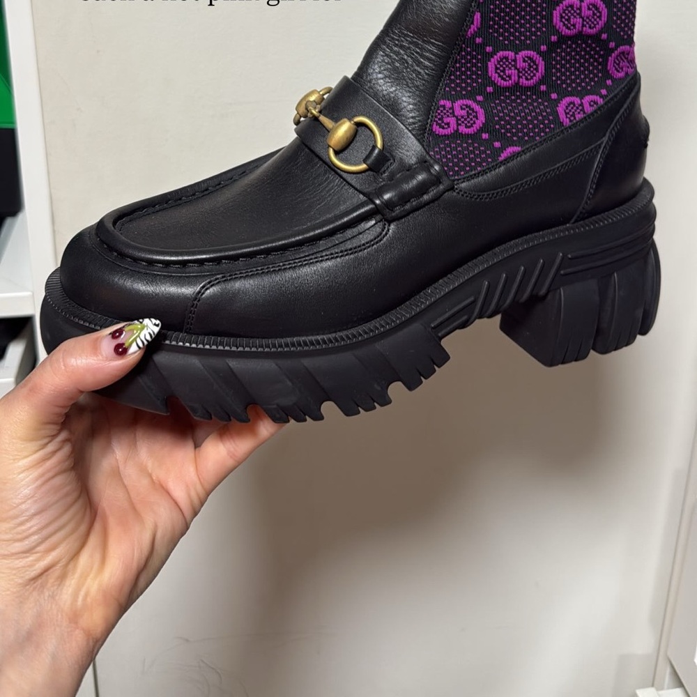Gucci Black and Purple Ankle Boots 38.5 logo platform